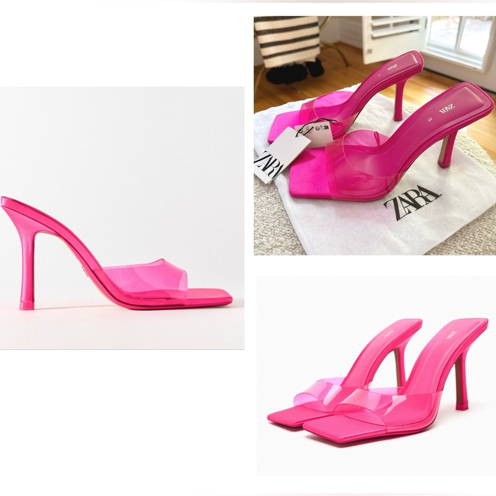 ZARA Limited Edition High Heel Satin & Vinyl NEON Pink | Sz: 37, US: 6.5 / 7